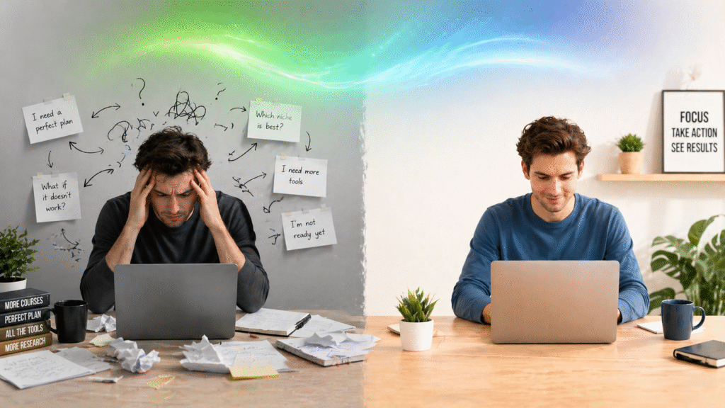 affiliate marketing overthinking vs action