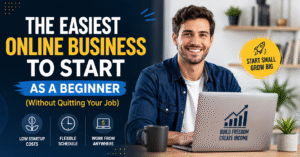 Beginner building an online business from home using a laptop while working a full-time job